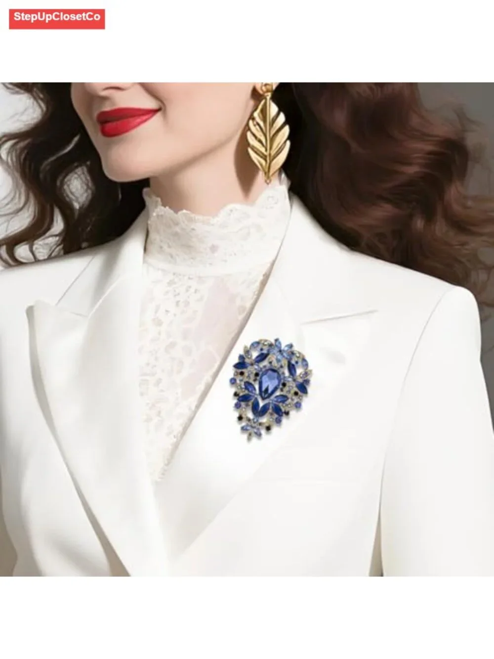 Vintage Crystal Leaf Rhinestone Brooch Pin for Women Large Golden Brooch